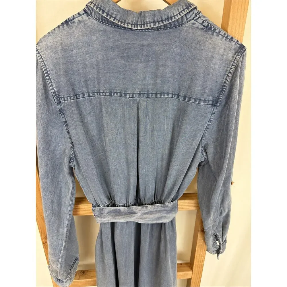 NWT Velvet Heart Blue Pockets Elastic Waist Button Up Shirt Dress #1414 Size SM - Picture 9 of 11